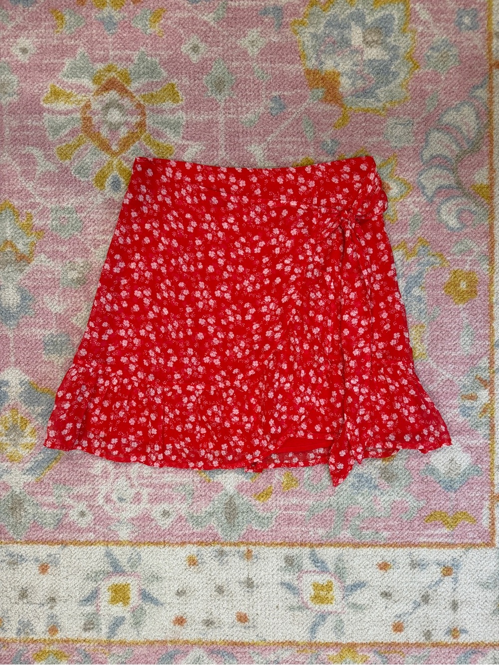 Abercrombie & Fitch Red Floral Wrap Mini Skirt